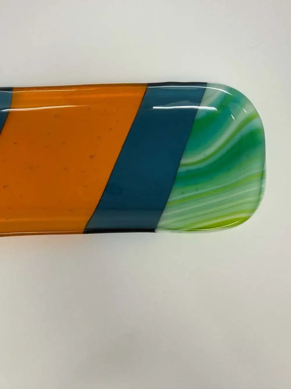 Handcrafted Fused Glass Decorative Tray, Abstract Multi-Color Striped 12” Dish